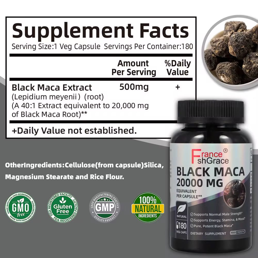 ZBlack Maca 20 000mg – Force & Énergie & Confiance & Naturelle (180 gélules)